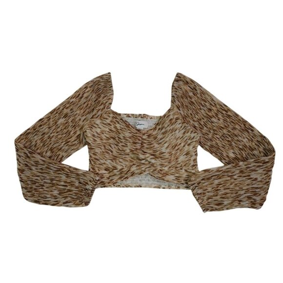 Leopard Print Long Sleeve Smocked Crop Top By Jopna Size M 100% Polyester. - Picture 5 of 8